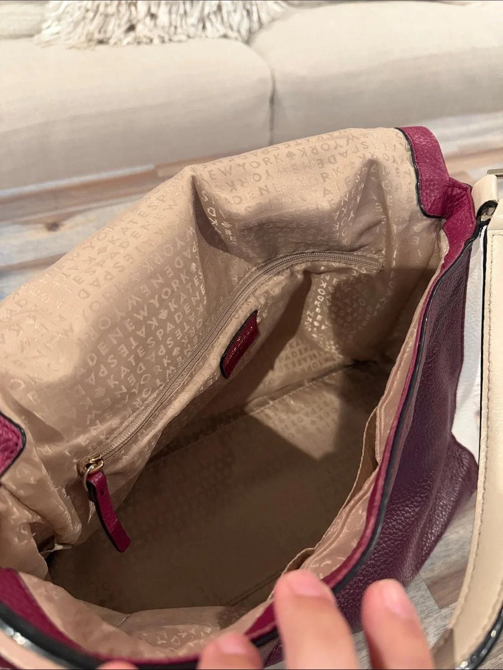 kate spade Plum and Cream Leather Top-Handle Satchel
